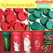 (10 Sets, 22 oz / 650 ml Christmas Collection Mixed Pack) 10-Pack Festive Christmas Coffee Cups with Lids, 17oz Reusable Holiday Tumblers, Leak-Proof, Assorted Santa, Ideal for Christmas