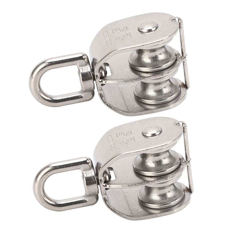 2Pcs Double Pulley Stainless Steel M25 Double Pulley Block 150Kg Bearing Swivel Pulley Wheel Roller 6911319042534