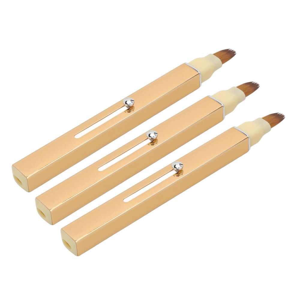 Gold 3Pcs Retractable Lip Brush Portable Soft Hair Double Ended Concealer Lip Makeup Brush Cosmetic Tool