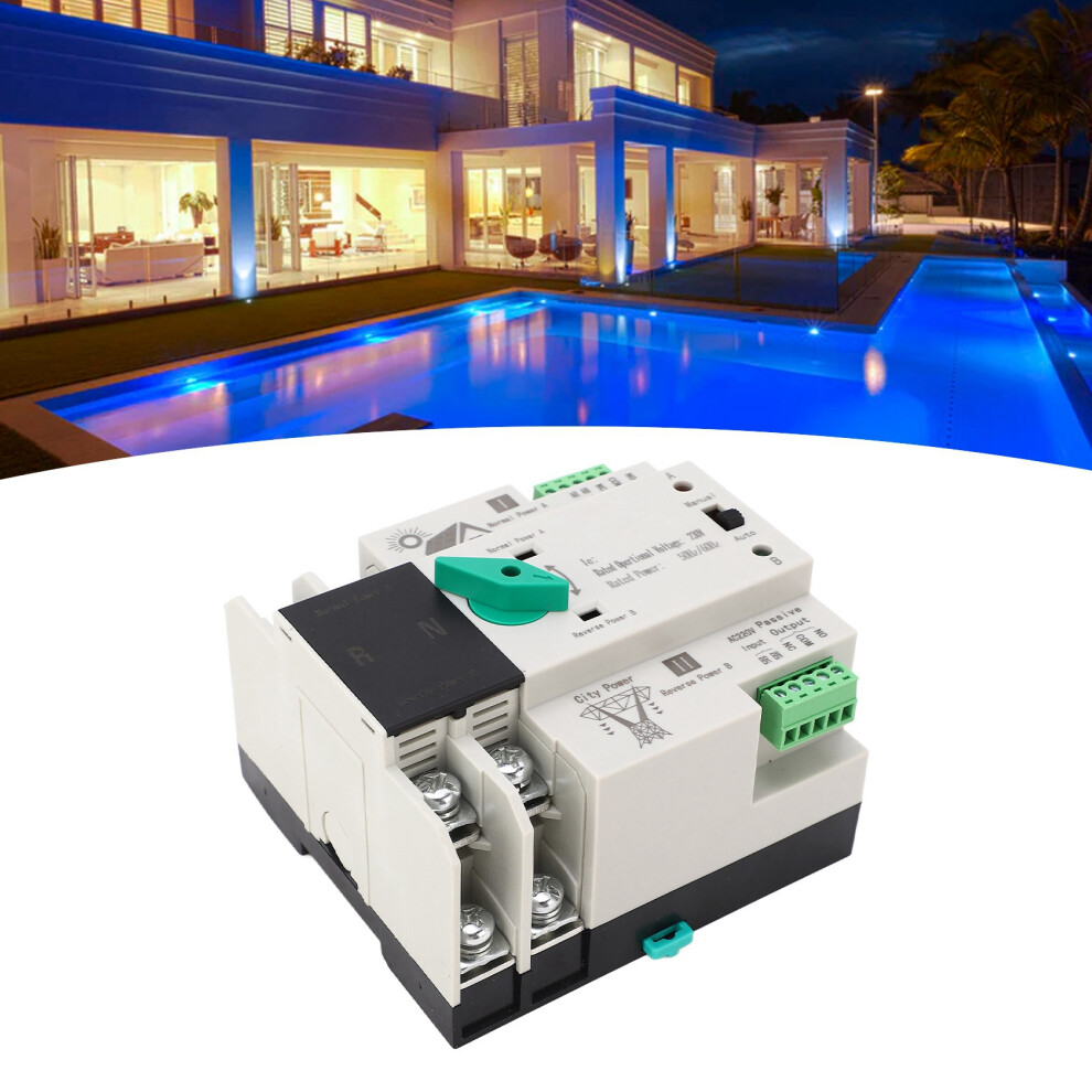 Dual Power Automatic Transfer Switch 2P Millisecond Fast Switching Timing Controller Ac230v 50/60Hz Pv To Mains 100A 9371319069011