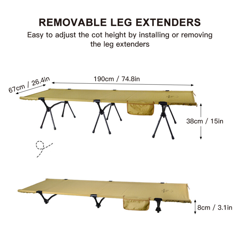 Folding Camping Cot with Leg Extenders Portable Camping Sleeping Cot Outdoor Bed for Camping Hiking Traveling Backpacking