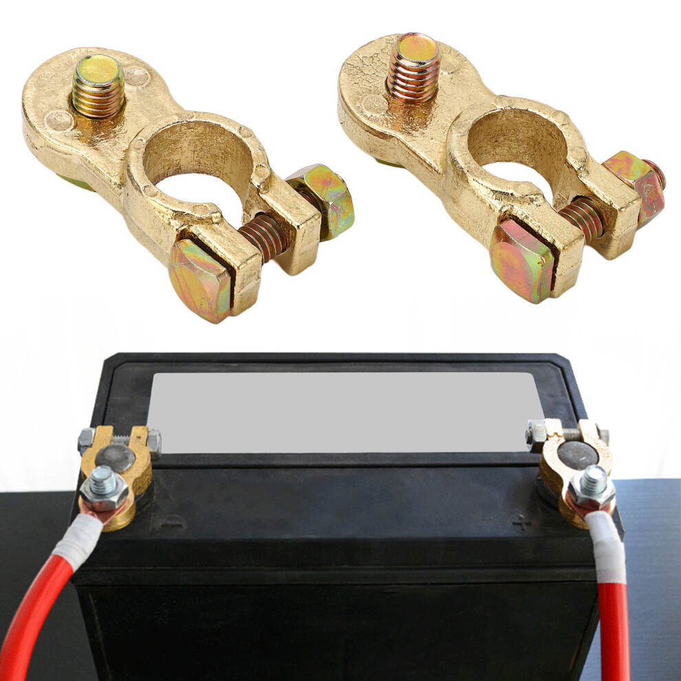 2Pcs Car Battery Terminal Connector Brass Plated Automotive Battery Cable Terminal For Rv Atv Boat Truck 7891319119261