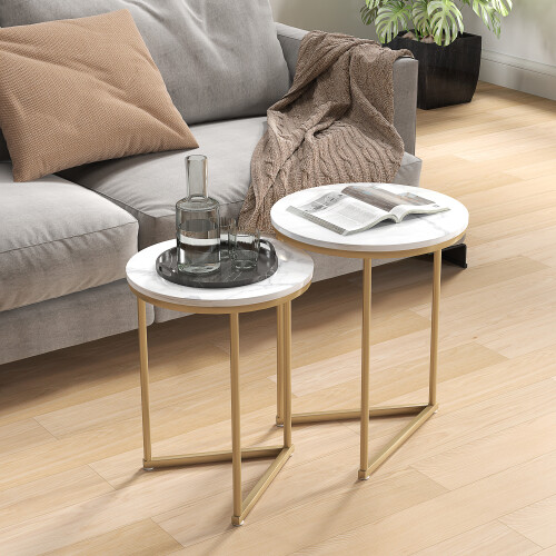 Homcom HOMCOM Nesting Coffee Table Set of 2 with Metal Frame, Gold Tone