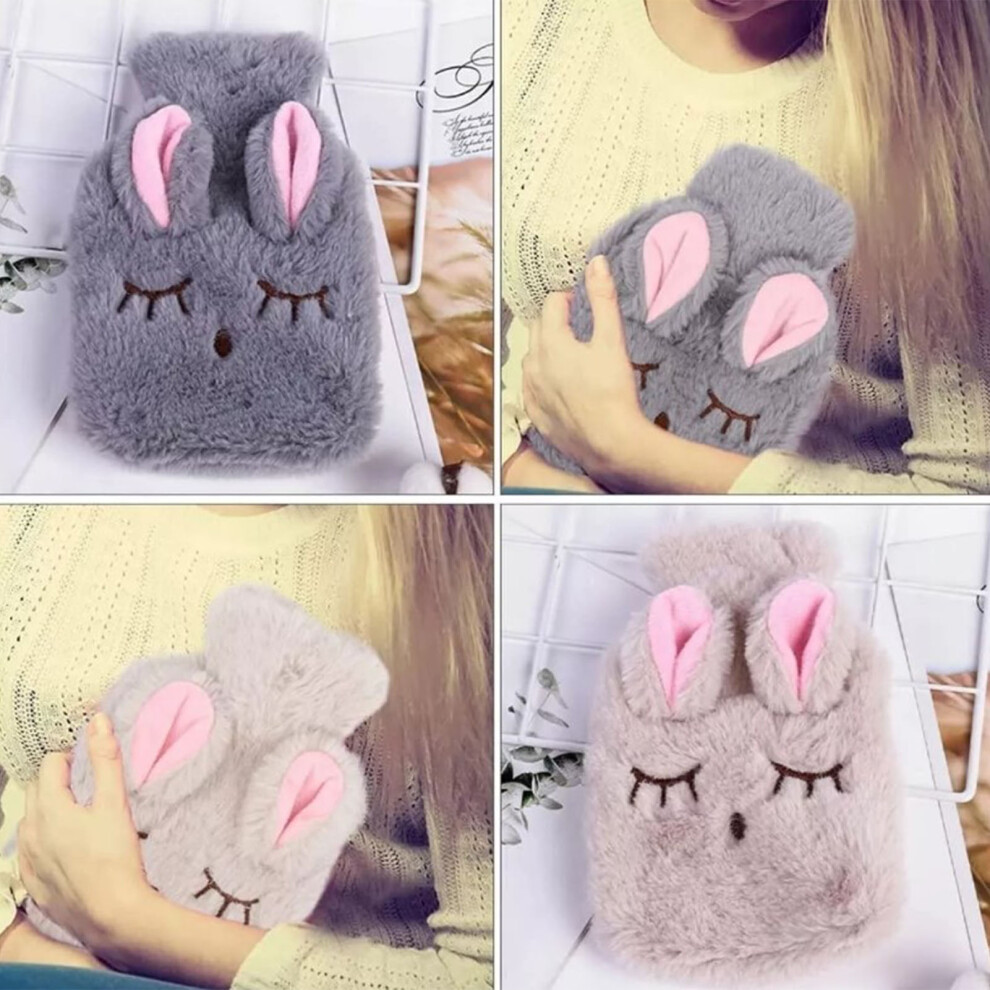 Cream Hot Water Bottle Explosion Proof Prevent Scald Detachable Rabbit Pattern Plush Cover Hot Water Bag Beige