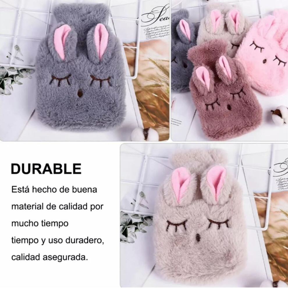 Grey Hot Water Bottle Explosion Proof Prevent Scald Detachable Rabbit Pattern Plush Cover Hot Water Bag