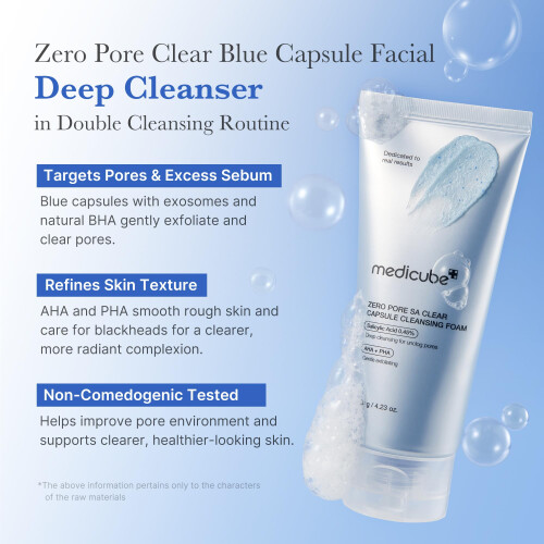medicube Zero Pore Clear Blue Capsule Detergente Viso per Texture della Pelle, Pori e Punti Neri 1