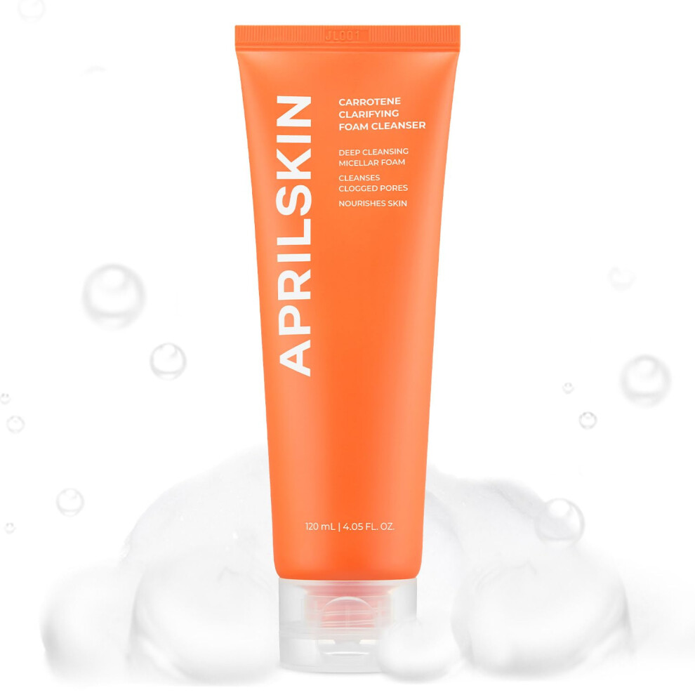 Aprilskin Carrotene Clarifying Foam Cleanser - Deep Cleansing With Bhas & Sebum Control For Oily Sensitive Acne-Prone Skin - 120Ml - Vegan Cru