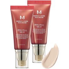 MISSHA M Perfect Cover BB Cream Dual Pack Nr. 21 Hellbeige fr strahlenden Hautton LSF 42 PA +++ 1,69 Fl Oz  Getnte Feuchtigkeitscreme fr das Gesi