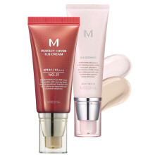 MISSHA BB ESSENTIALS KIT M PERFECT COVER BB CREAM No.21 Vaalea beige kirkkaalle iholle/SPF 42 PA+++ 1,69 oz & M BB Boomer 1,35 oz -Kevyt, monitoimine