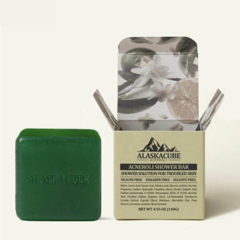 Alaskacube Acneroli Shower Bar Bath Soap Citrus Lemon Mandarin Scent Total Solution For Troubled Skin With Salicylic Acid And Teatree Extract Ri
