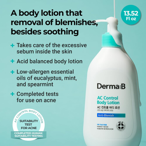 Lotion de Corp AC Control Derma:B, Anti-Pustule, 13.52 fl oz (400 ml) 1
