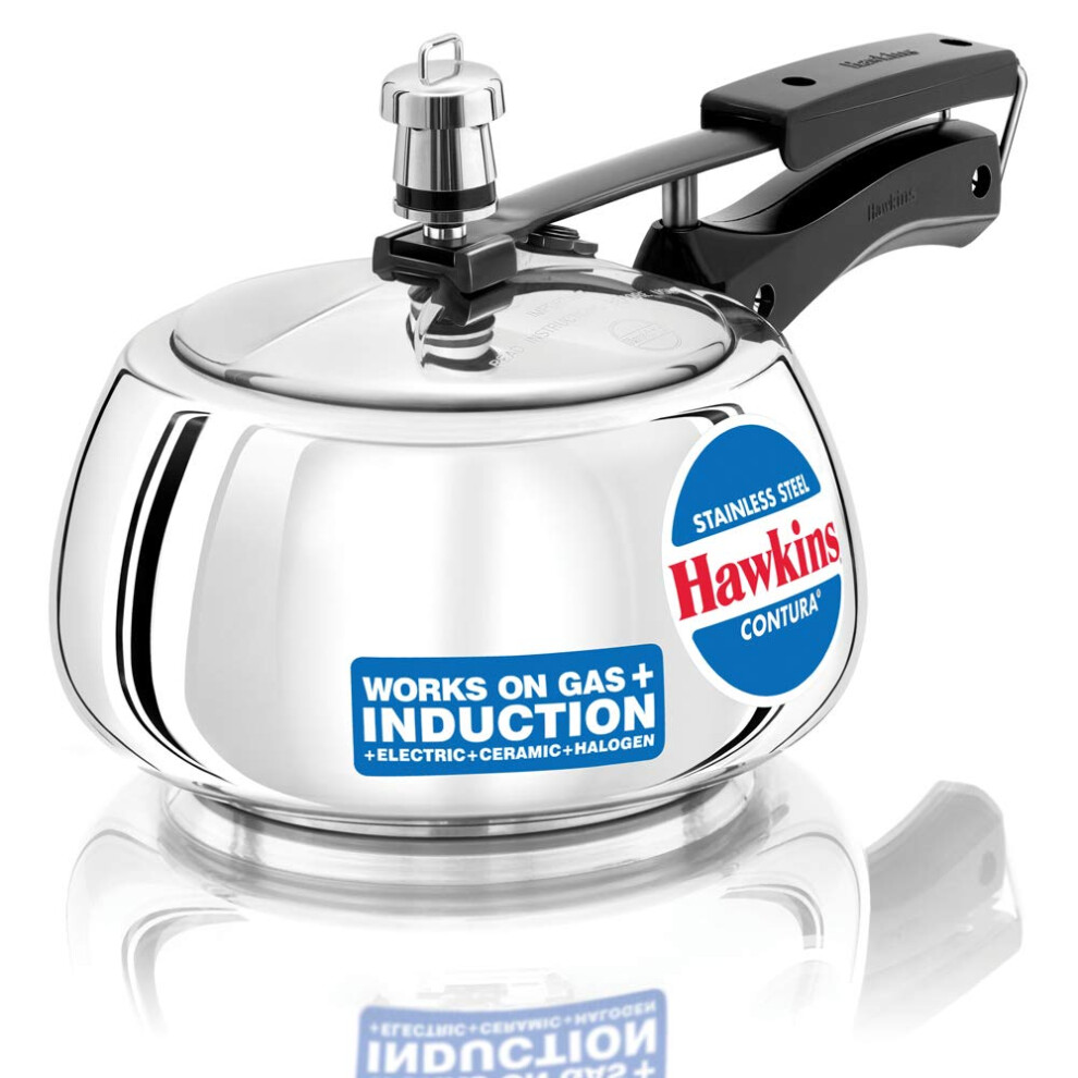 Hawkins 2 Litre Contura Pressure Cooker Stainless Steel Inner Lid Cooker Handi Cooker Induction Cooker Small Cooker Silver (SSC20)