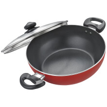 Juge par TTK Prestige Aluminium Flat Kadai avec couvercle 240 mm rouge (moyen 2,4 litres)