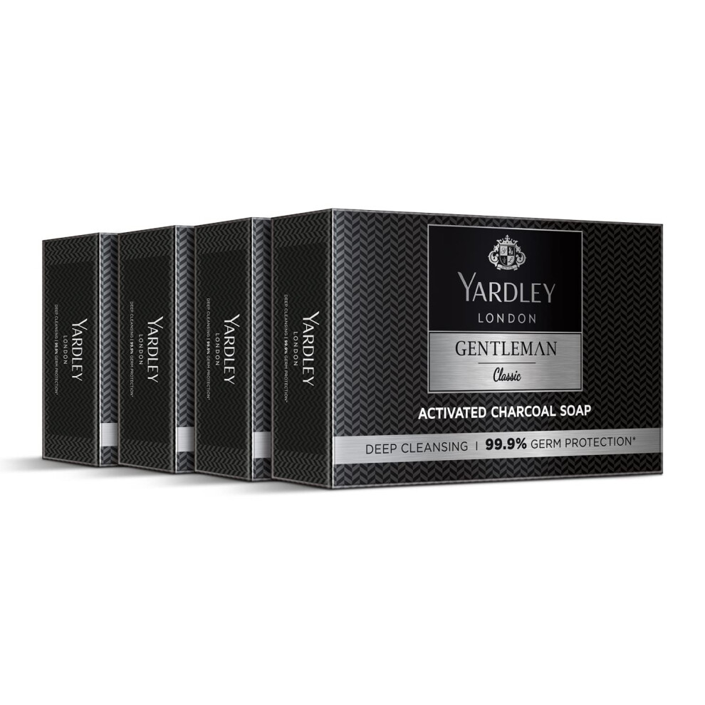 Yardley London Gentleman Classic Activated Charcoal Soap with 99.9% Germ Protection and Deep Cleansing of Skin - Pack Of 4 (100 g each)