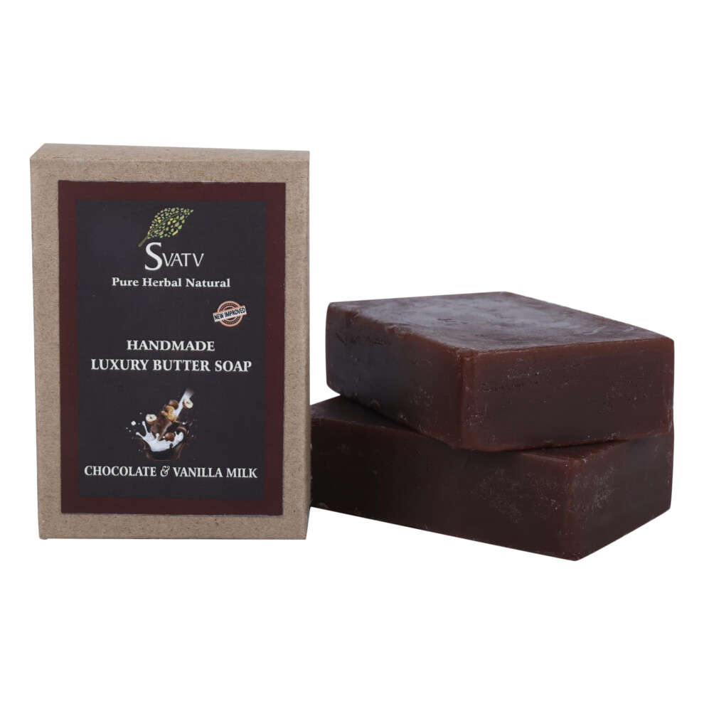 Svatv Handcrafted Soap With Natural, Soothing Herbs Of Chocolate & Vanilla For Men And Women - Exfoliating Bar, Traditional Ayurvedic Herbal Soap For