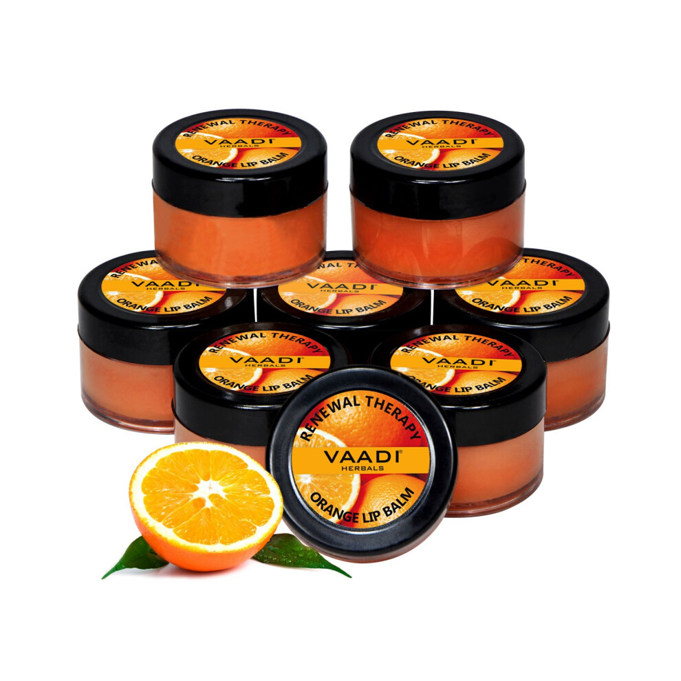 Vaadi Herbals Orange Lip Balm - ? Renewal Theraphy - ? & Shea Butter Flavor - ? All Natural - ? Pack Of 8 X 10 Gms(0.35 Ounces) In Tin