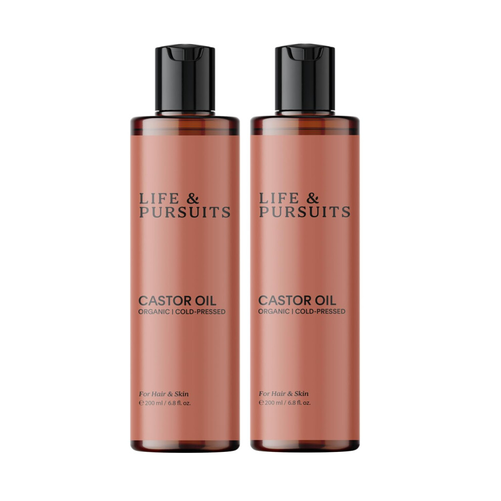 Life & Pursuits Organic Castor Oil 200 Ml (Pack Of 2) 100% Pure Cold-Pressed Hexane Free Castor Oil For Skin Scalp And Hair