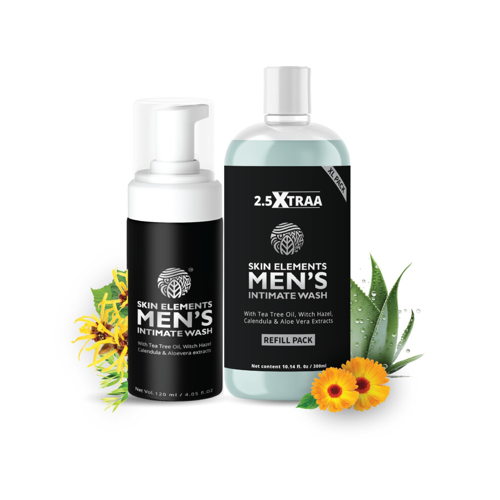 Skin Elements Men's Intimate Wash Jumbo Pack | With Refill | For 180 Days | 14.2 Fl. Oz | Ph Balanced Hygiene Foaming Wash | Prevents Bad Odor |