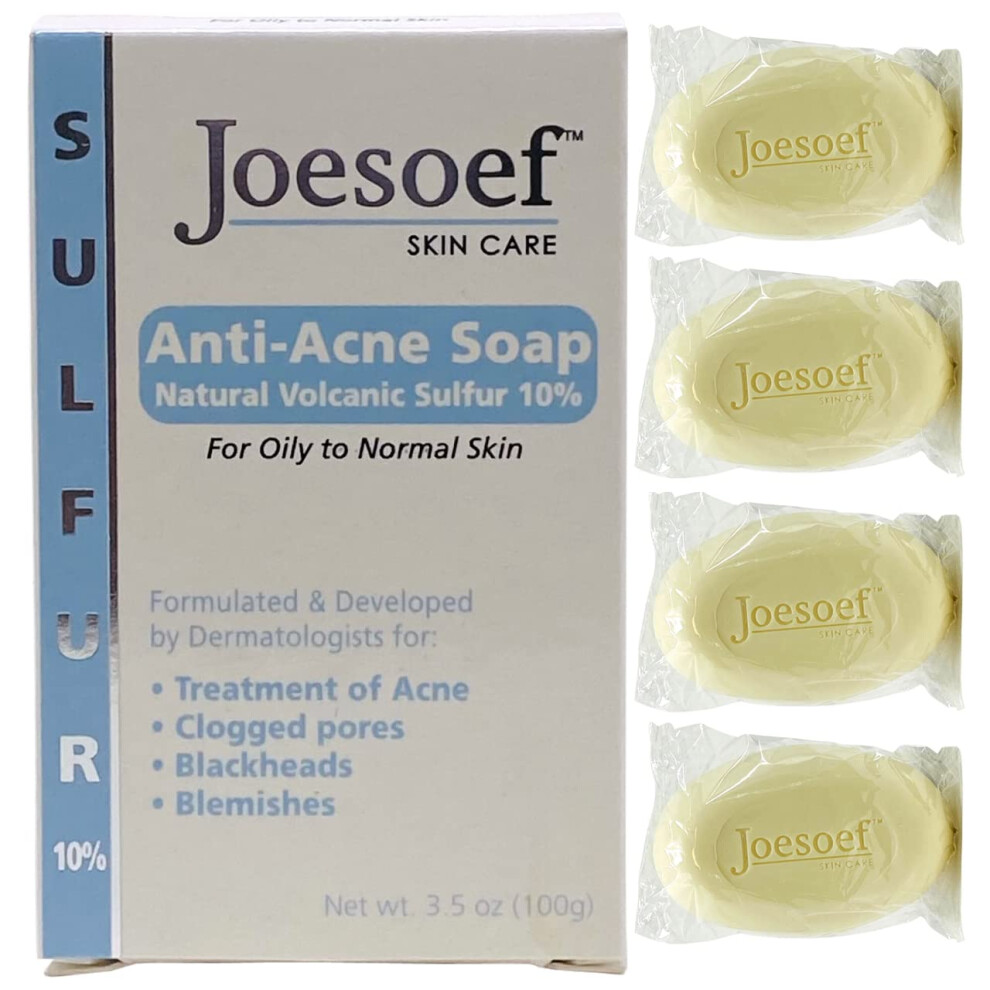 Joesoef Skin Care Sulfur Soap Acne Facial Cleanser Anti Acne Sulfur Soap 100G 4 Pack