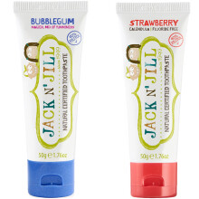 Jack N' Jill Natural Kids Toothpaste - Strawberry & Bubble Gum - Organic Gluten Free Vegan BPA Free Fluoride Free SLS Free Dairy Free - Mak