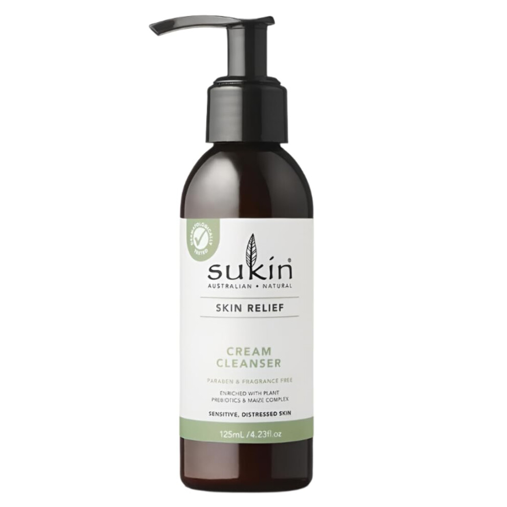 Sukin Cream Skin Relief Cleanser Sensitive Destressed Skin Fragrance Free 4.23 Fl Oz (125 Ml)