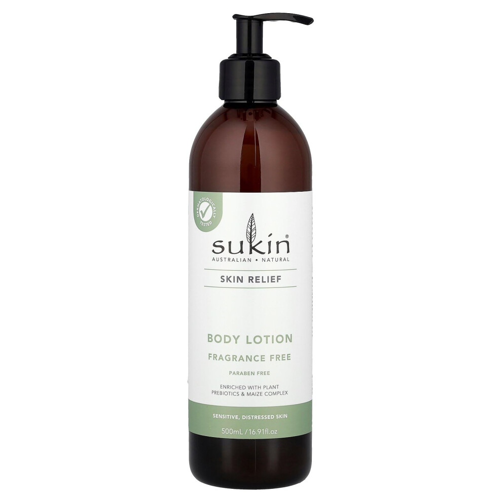 Sukin Skin Relief Body Lotion Sensitive Distressed Skin Fragrance Free 16.91 Fl Oz (500 Ml)
