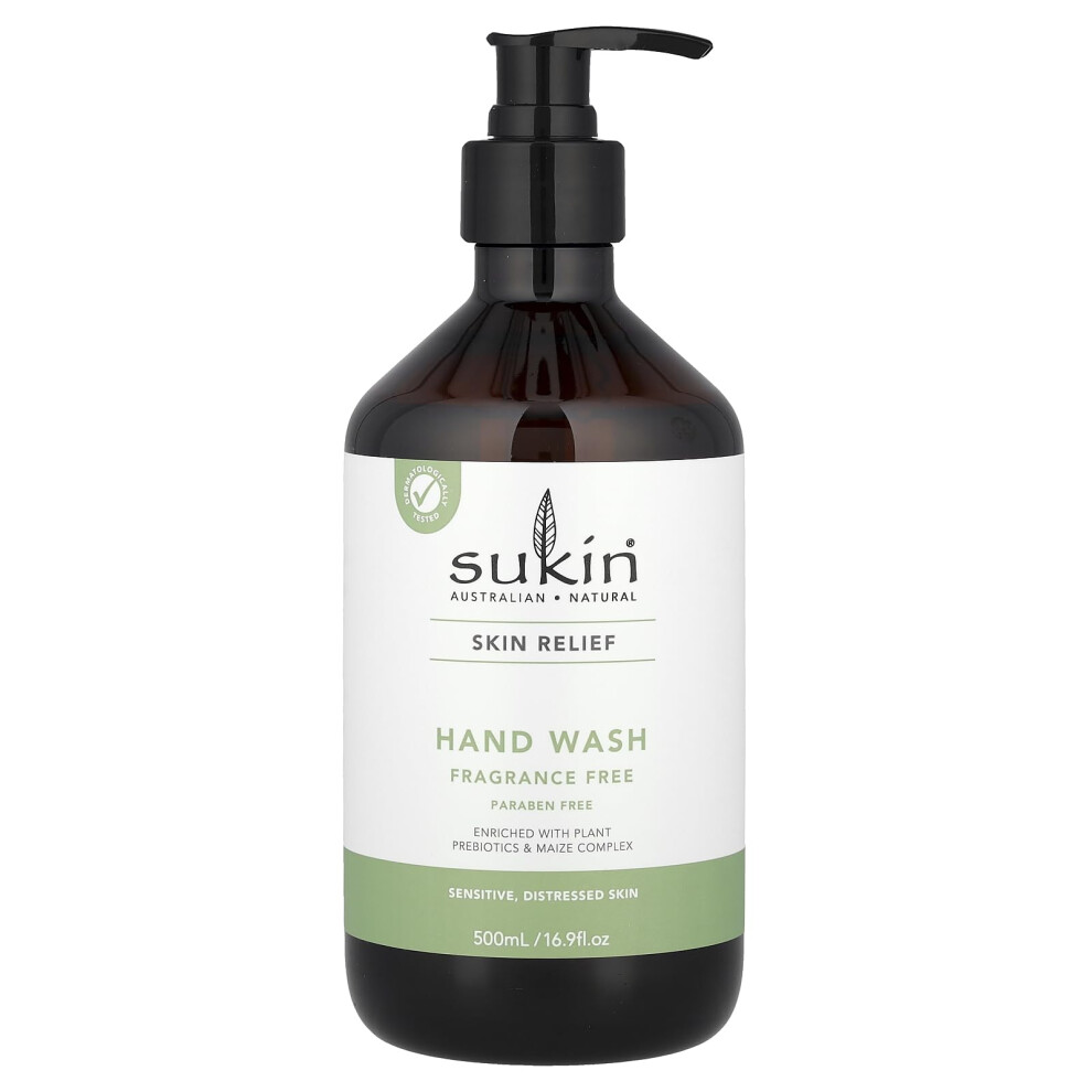 Sukin Skin Relief Hand Wash Sensitive Distressed Skin Fragrance Free 16.9 Fl Oz (500 Ml)