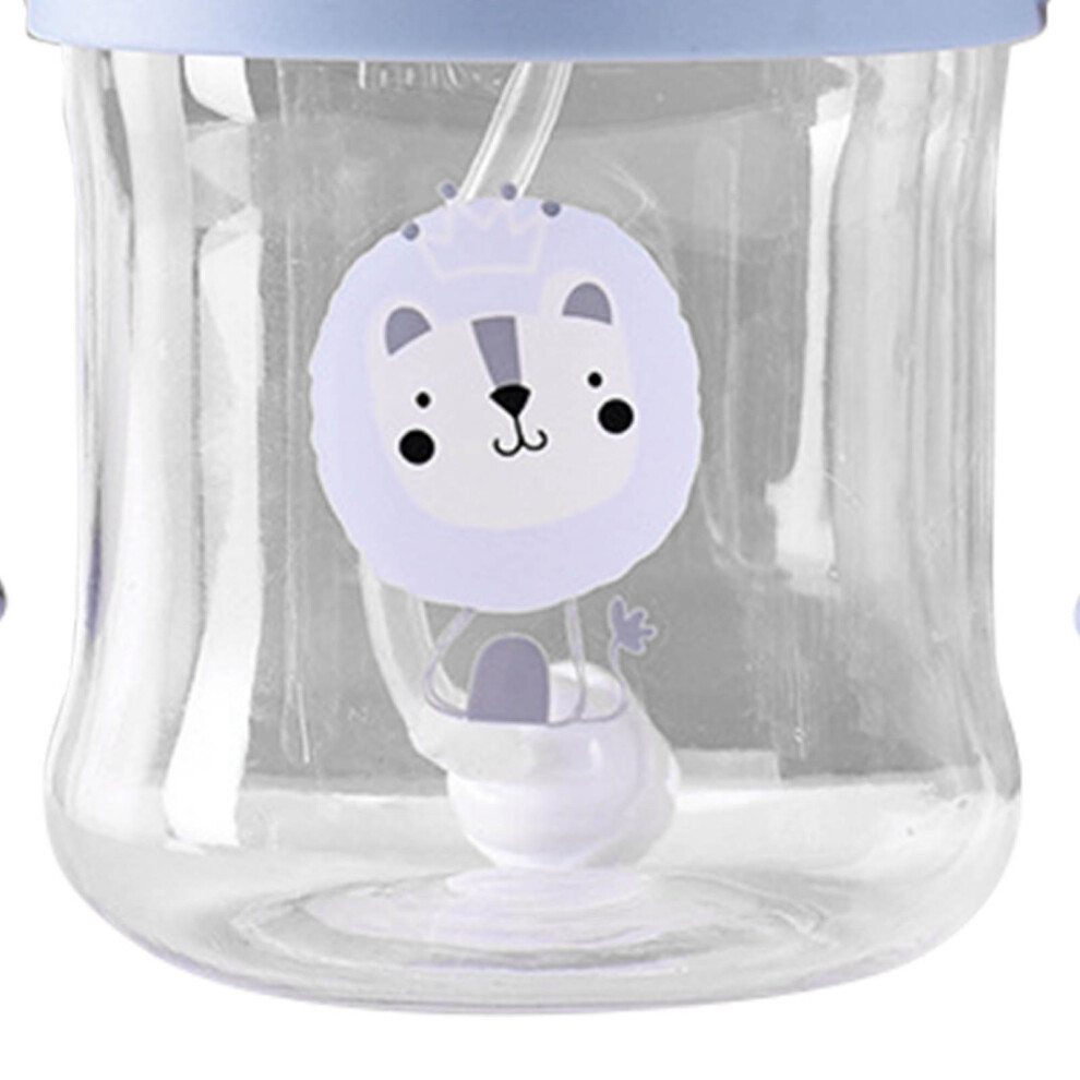 250Ml Weighted Straw Sippy Cup Animal Pattern Leak Proof Infant Handle Flip Cup For Children Blue