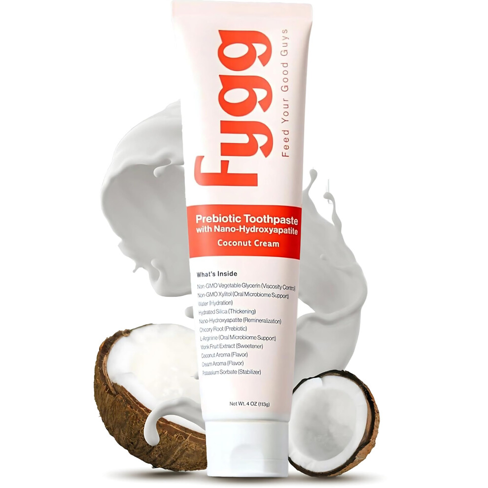 Fygg Cream Fluoride-Free Toothpaste With Prebioitics - Coconut Flavor (4Oz) | Nano-Hydroxyapatite Remineralizing For Sensitive Teeth Whitening &