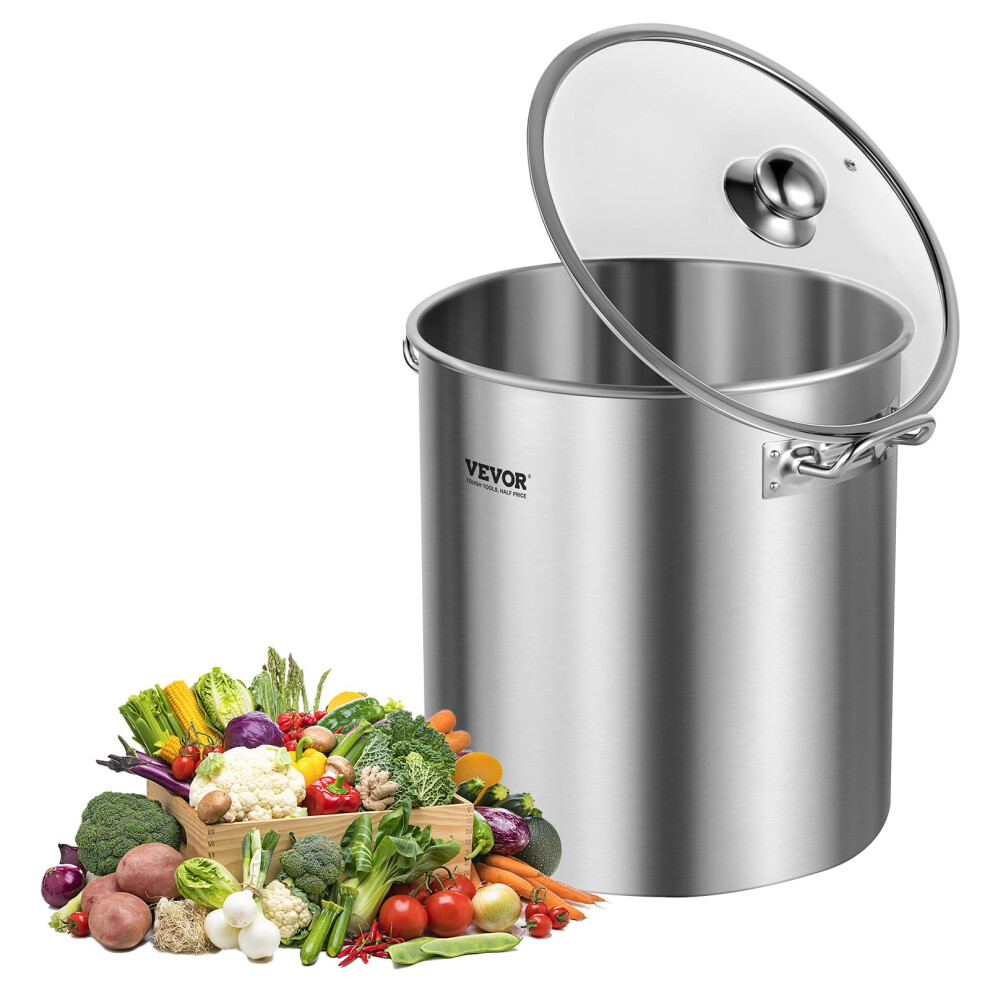 VEVOR Stainless Steel Stockpot  24 Quart Cooking Pots  Cookware Sauce Pot with Lid  and Handle  Heavy Duty Commercial Grade Stock Pot  Sanding Tr