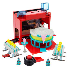 Disney Cars Disney Pixar Spielset - Werkzeugkasten mit Lightning McQueen & roten Autos, Launcher, Flo's V8 Café, Tankstellen