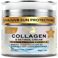 Face Cream with Collagen Retinol & Hyaluronic Acid-Face Moisturizer with SPF 50+ Mineral Sunscreen- Wrinkle Repair Anti Aging Moisturizing Cream