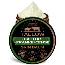 Untamed Organics Balsamo per la pelle fatto a mano con olio di ricino e olio di incenso - 100% sego nutrito con erba per la cura della pelle - Cr