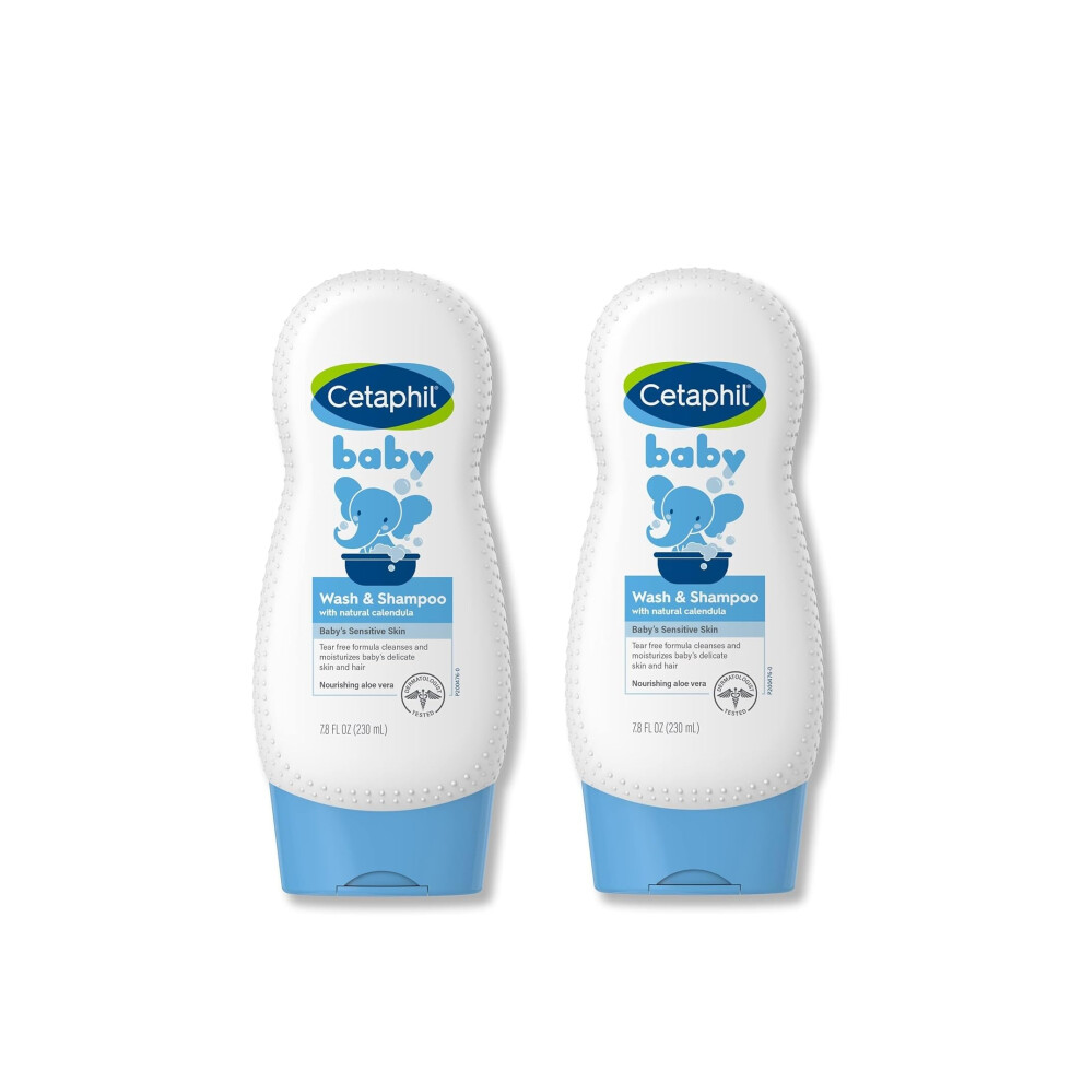 Cetaphil Baby Shampoo and Body Wash with Organic Calendula  Tear Free  Hypoallergenic  Soap Free  Ideal for Everyday Use  7.8 Ounce (Pack of 2)