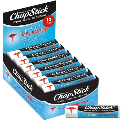 ChapStick Bulk Medicated Lip Balm 12-Pack - Camphor & Menthol Cooling Relief, External Analgesic & Skin Protectant, 0.15 oz Each | Code 3.05731E+11