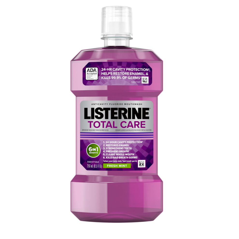 Listerine Total Care Anticavity Fluoride Mouthwash 6 Benefits in 1 Oral Rinse Helps Kill 99.9% of Bad Breath Germs Prevents Cavities Strengthe
