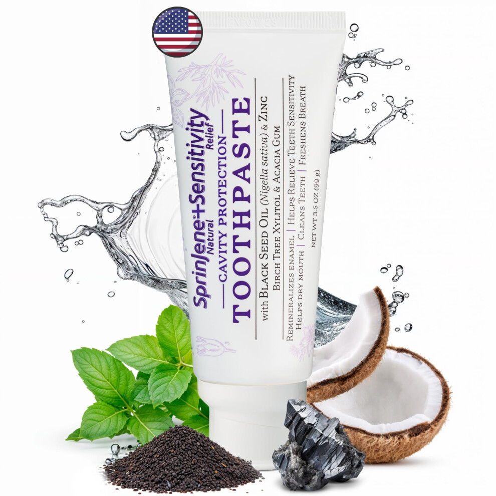 Sprinjene Natural Sensitivity Relief Fluoride Toothpaste For Sensitive Teeth | Natural Toothpaste For Cavity Protection | 1 Pack