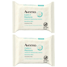 Aveeno Calm + Restore Nourishing Makeup Remover Face Wipes Fragrance Free Facial Cleansing Towelettes with Oat Extract & Calming Feverfew Alcoh