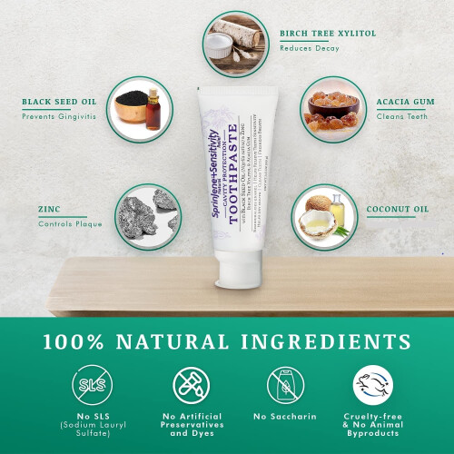 SprinJene Natural Sensitivity Relief  Fluoride Toothpaste for Sensitive Teeth | Natural Toothpaste for Cavity Protection | 2 Pack 2