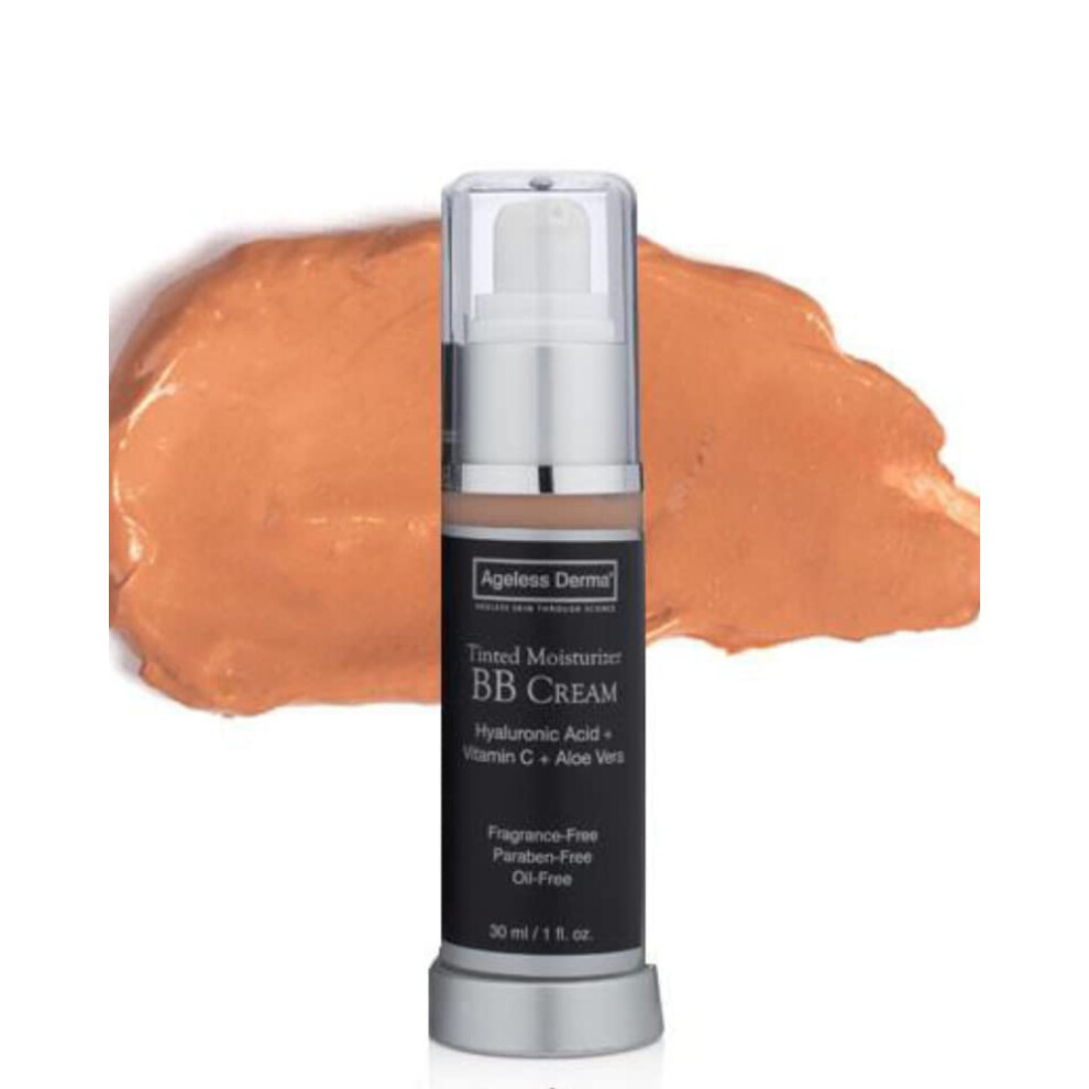 Ageless Derma Cream Bb Tinted Moisturizer Foundation With Hyaluronic Acid And Vitamin C. Made In Usa