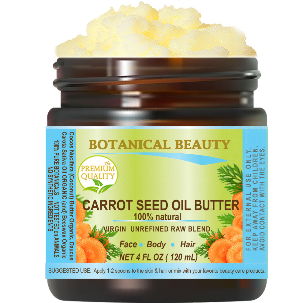 Botanical Beauty Carrot Seed Oil Butter Pure Natural Virgin Unrefined Raw 4 Fl. Oz.- 120 Ml For Face Skin Body Damaged Hair Nails. Rich In Beta Carotene Vita