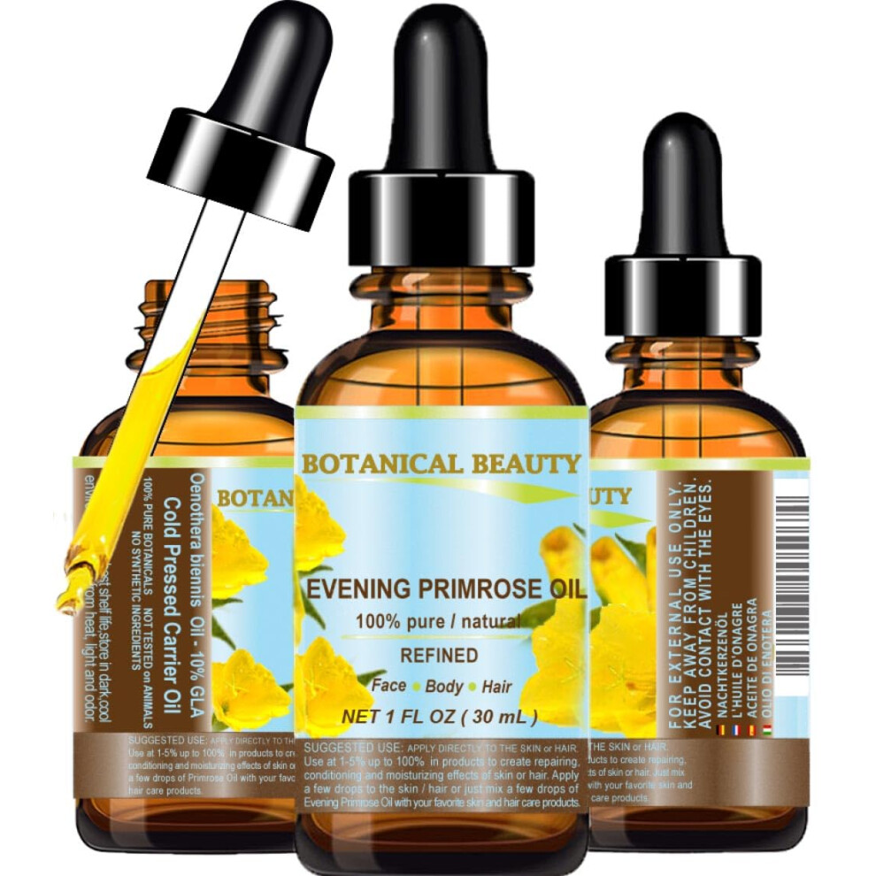 Botanical Beauty Evening Primrose Oil 100% Pure Natural Undiluted Unrefined Virgin Cold Pressed Carrier Oil. 1 Fl.oz.- 30 Ml For Face Skin Hair
