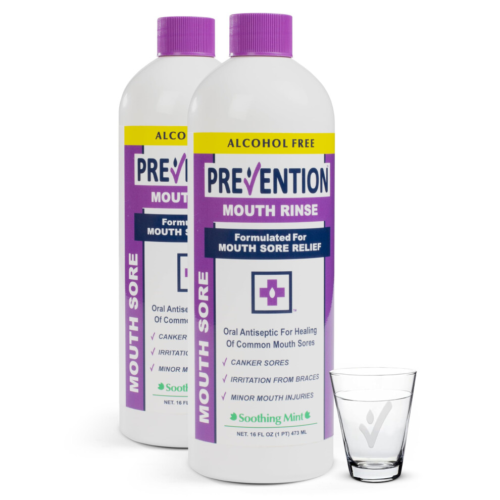 Prevention Health Sciences Mouth Sore Mouthwash - Value 2 Pack for Canker Sore Treatment or Braces Inflammation 16 Fl Oz (Pack of 2)