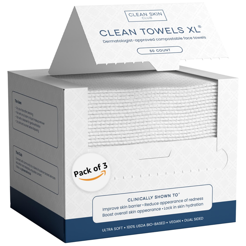 Clean Skin Club Clean Towels XL? 100% USDA Biobased Face Towel Disposable Face Towelette Eczema Association Accepted Makeup Remover Dry Wipes