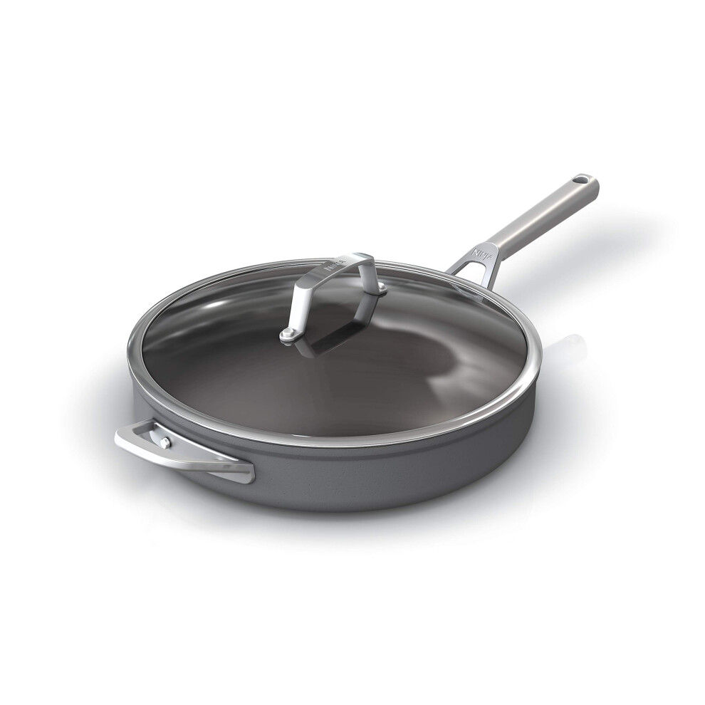 Ninja C30140 Foodi NeverStick Premium Hard-Anodized 4-Quart SautPan with Glass Lid Nonstick Durable & Oven Safe to 500?F Salt Grey