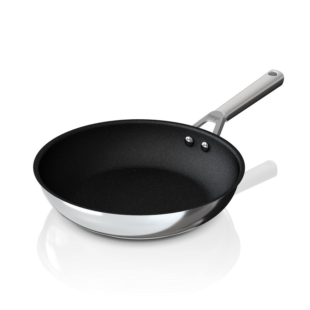 Ninja C60026 Foodi NeverStick Stainless 10.25-Inch Fry Pan Polished Stainless-Steel Exterior Nonstick Durable & Oven Safe to 500F Silver