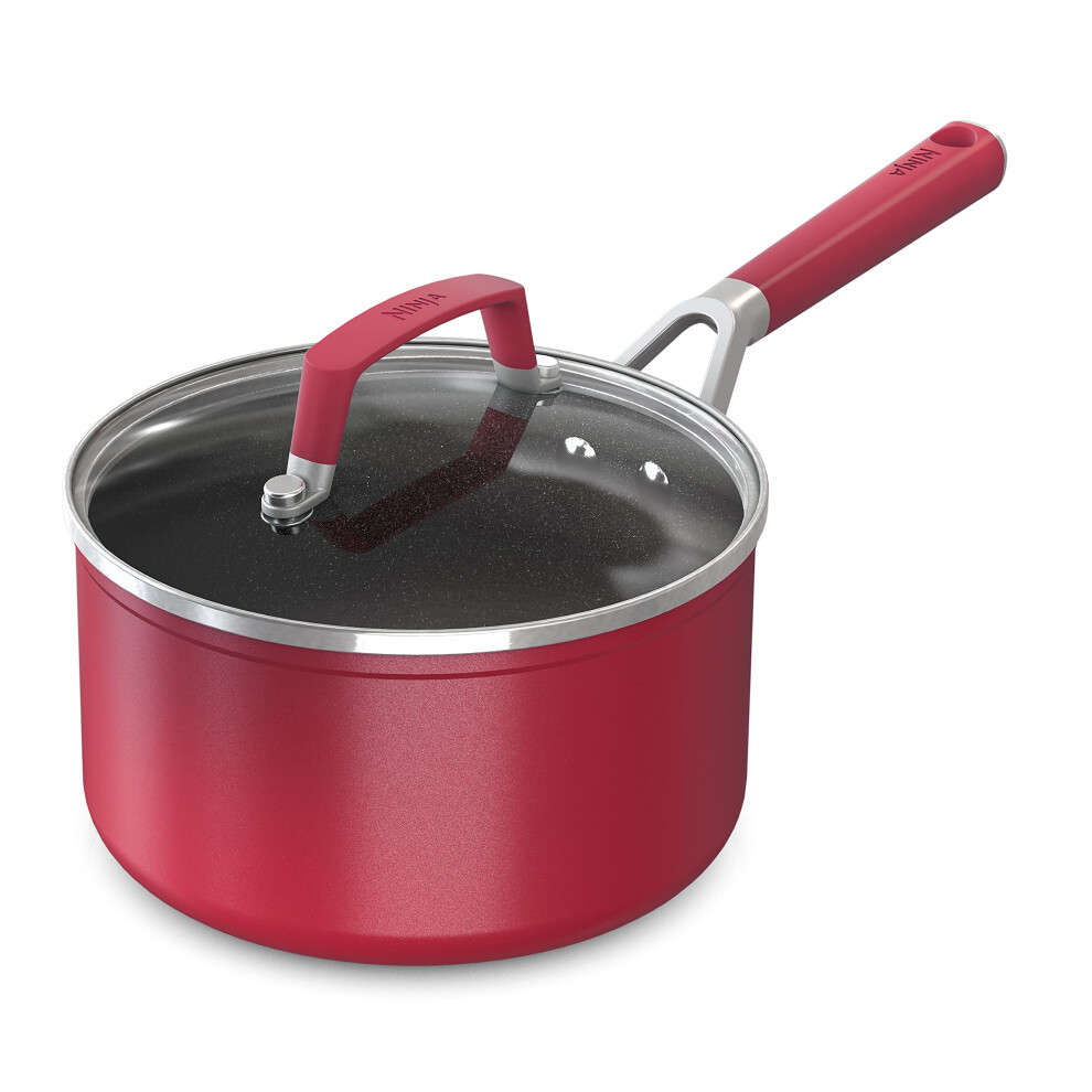 Ninja C20225 Foodi NeverStick Vivid 2.5-Quart Saucepan with Glass Lid  Nonstick  Durable & Oven Safe To 400F  Cool-Touch Handles  Crimson Red-image-OPC-PHTG9WJ-NEW