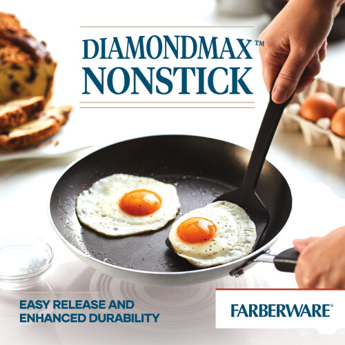 Farberware Conjunto de frigideiras/frigideiras antiaderentes Farberware Cookstart DiamondMax, seguro para mquina de lavar loua, 8,25 e 10 polegadas, prata 2