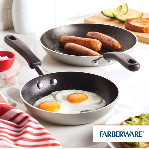 Farberware Conjunto de frigideiras/frigideiras antiaderentes Farberware Cookstart DiamondMax, seguro para mquina de lavar loua, 8,25 e 10 polegadas, prata 1