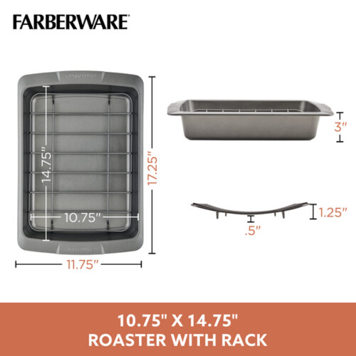 Farberware Farberware Bakeware Antiaderente Assadeira/Torradeira com U-Rack 14,75 Polegadas x 10,75 Polegadas - Cinza 1